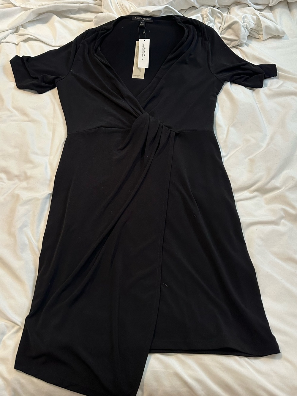 Banana Republic Black Midi Twist-Front Dress